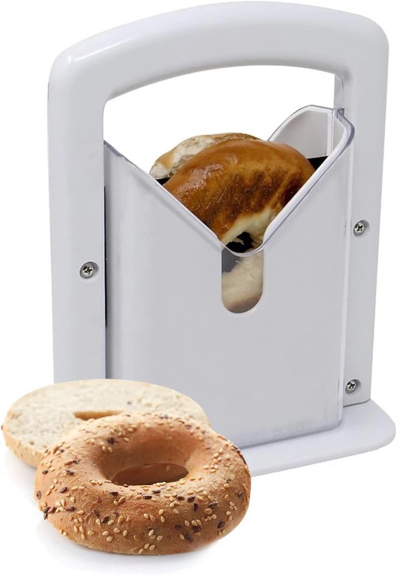 XPAPOV Bagel Slicer, Perfect for Bagels, Safe Grip, Safety Shield, Bagel Cutter Stainless Steel, Universal Slicer (White) - Image 1